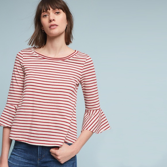Anthropologie Tops - Anthroplogie Striped Bell Sleeve Top S